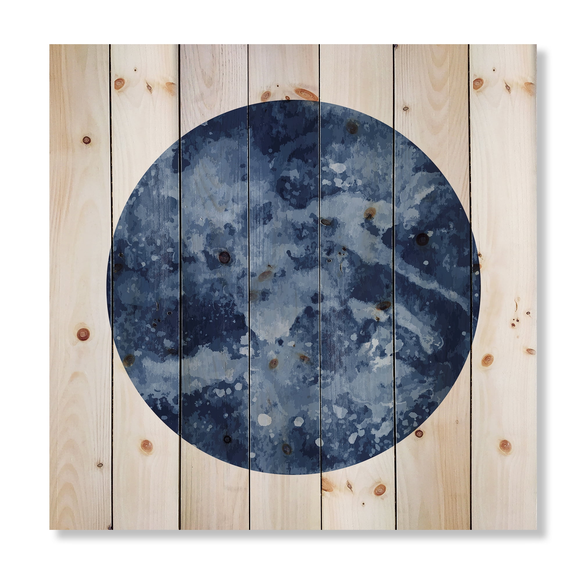 Designart 'Blue Space Galaxy Circle' Modern Print on Natural Pine Wood