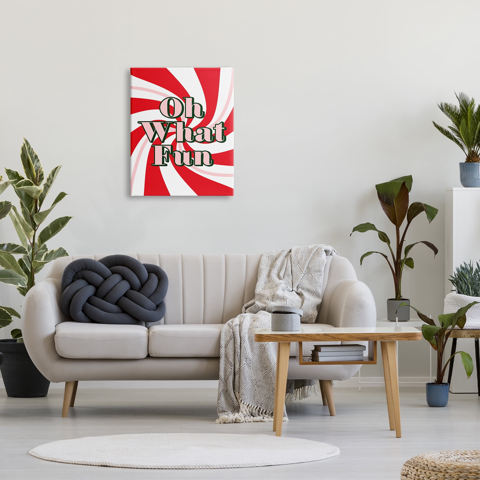 Stupell Industries Oh What Fun Festive Typography Peppermint Red Pattern Inspirational Painting Gallery Wrapped Canvas Print Wall Art, 24 x 30