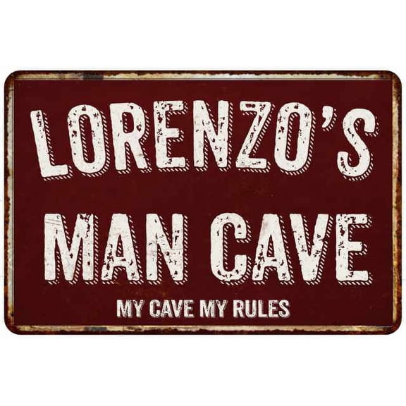LORENZO'S Man Cave Red Grunge Sign 8 x 12 High Gloss Metal Sign 208120003415