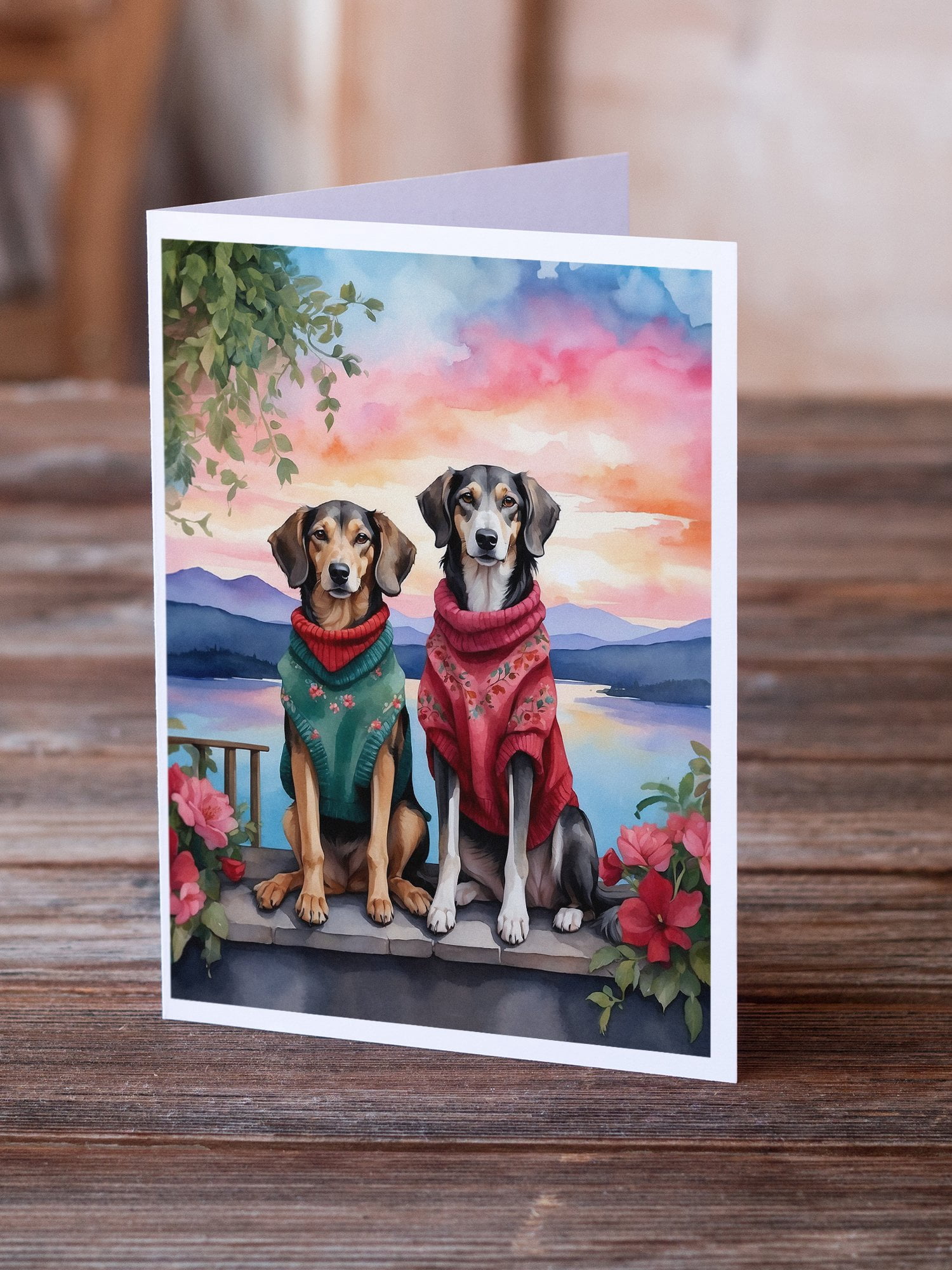 Saluki Two Hearts Greeting Cards Pack of 8 7 in x 5 in