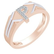Round White Natural Diamond Accent Initial Letter "P" Two Tone Ring 14k Rose Gold Over Sterling Silver
