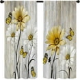 thumbnail image 5 of Farmhouse Floral Kitchen Curtains 27.5W X 39L Inch 2 Panel Rod Pocket Rustic Vintage Yellow Flower Daisy Country Retro Wooden Small Short Cafe Tier Drapes Treatment Board Bathroom Home Decor, 5 of 6