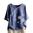 thumbnail image 2 of Tops for Women Trendy LEBONYARD Blouses for Women Clearance $5,Womens Tops 3/4 Sleeve spring,Women Summer Sexy Print Regular Button Round Neck Short Sleeve Women Short Sleeves Top Navy L, 2 of 6