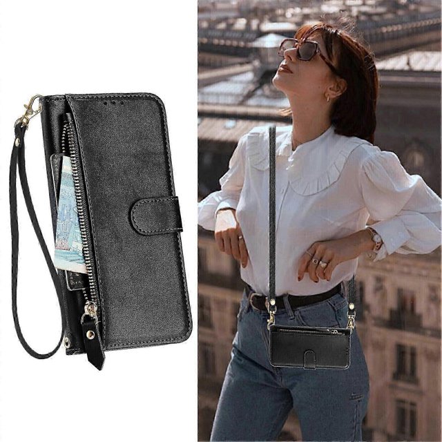 (Black)Case for OPPO Reno 12 5G Zipper Handbag Wallet Leather Cover with C...