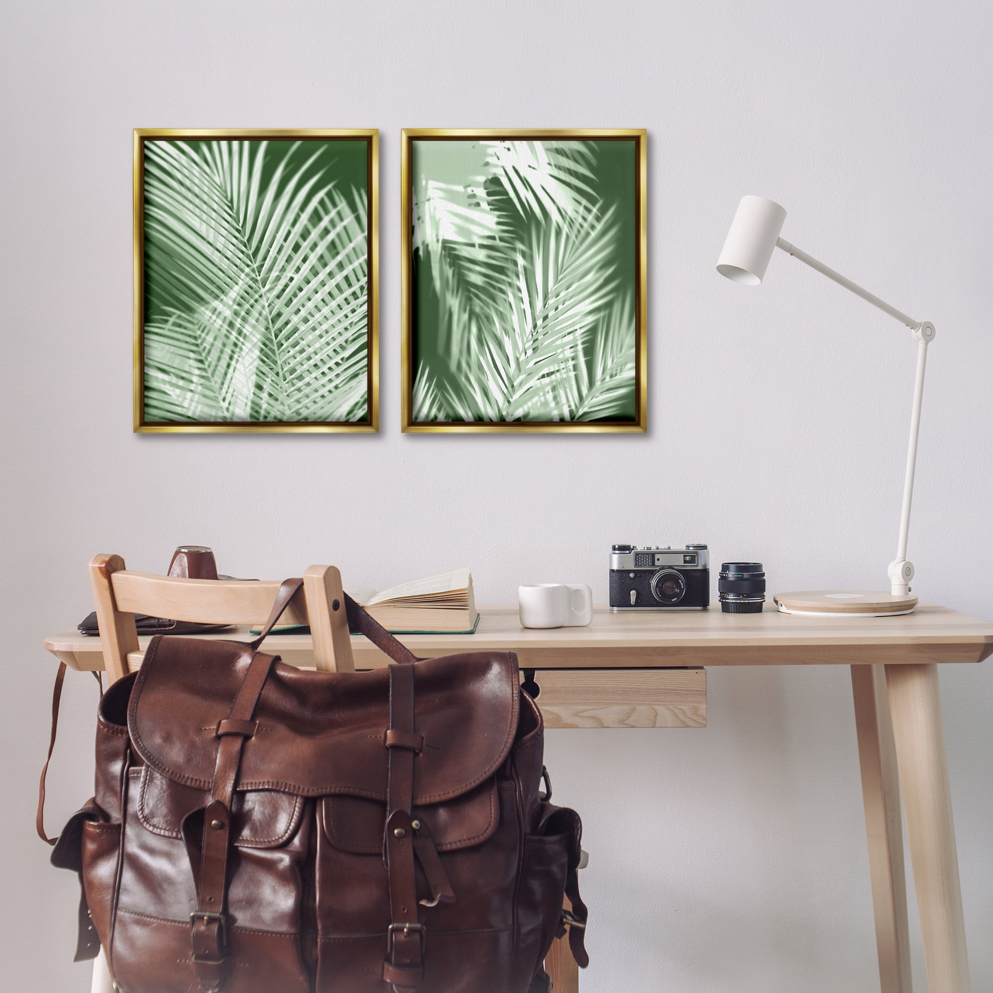 Stupell Industries Blurred Green Palm Fronds Plants & Flowers Painting Gold Floater Framed Canvas Art Print Wall Art, 17 x 21, Set of 2