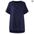 thumbnail image 1 of Camiseta a cuadros Mujer Botón de verano Blusa de manga corta Top suelto, Azul, M Jumpingount AP001353-08, 1 of 7