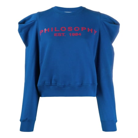 Philosophy di Lorenzo Serafini Blue Puffer Shoulder Logo Print Sweatshirt (L)