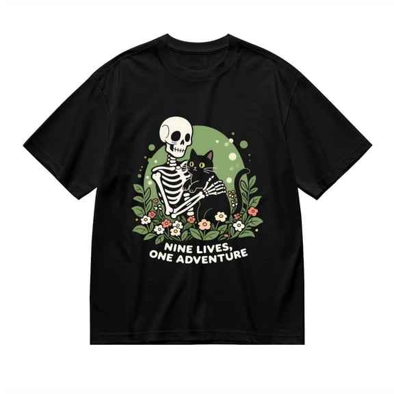 Black T Shirts for Men, Nine Lives One Adventure, Cat Print 1 Mens Graphic Tees, 24013897,S