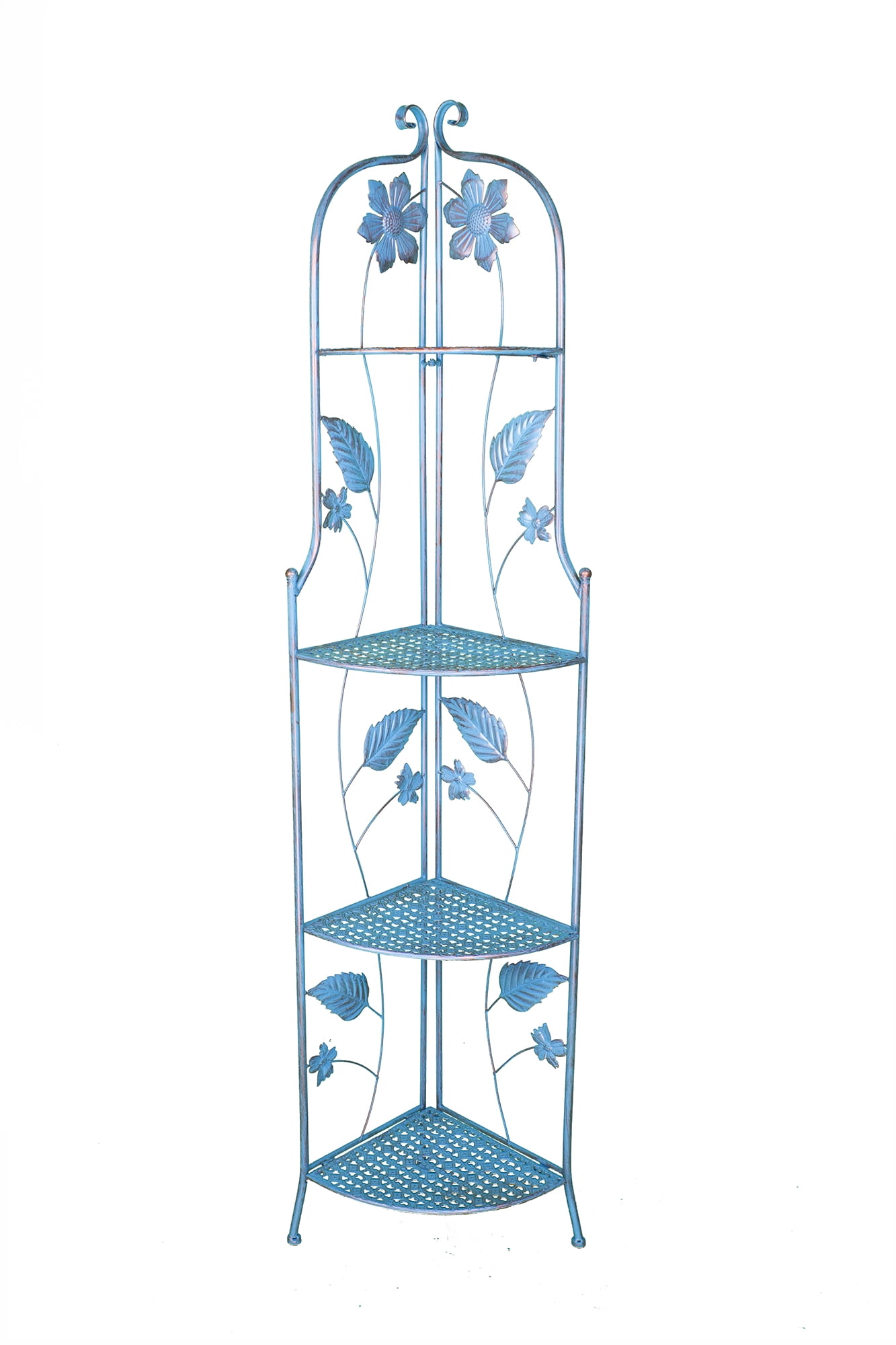 67.5' Blue Copper Corner Bakers Rack with 4 shelves