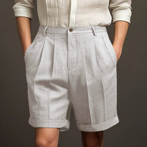 Mens Linen Shorts Casual Pleated Front Linen Shorts with Pockets for Men Summer Beach Vacation