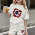 thumbnail image 2 of SGFCWSX Girls 2 Piece Outfits Kids 4th of July Casual Summer Oversized Short Sleeve T Shirt Graphic Print Elastic Waist Shorts Daily Wear White Size 7-8 Years, 2 of 7