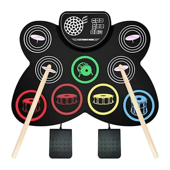 Electronic Drum Set 9 Drum Pads Roll-up Electric Drum Set with Headphone Built in Drum Foot Pedals