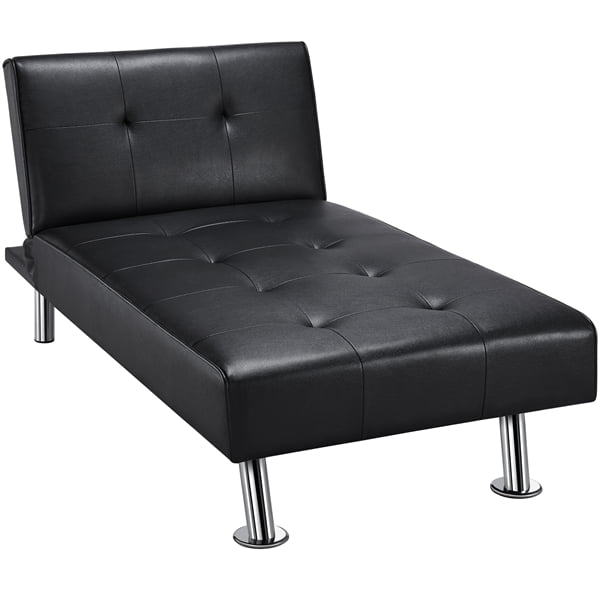 Easyfashion Convertible Faux Leather, Black Faux Leather Chaise Lounge