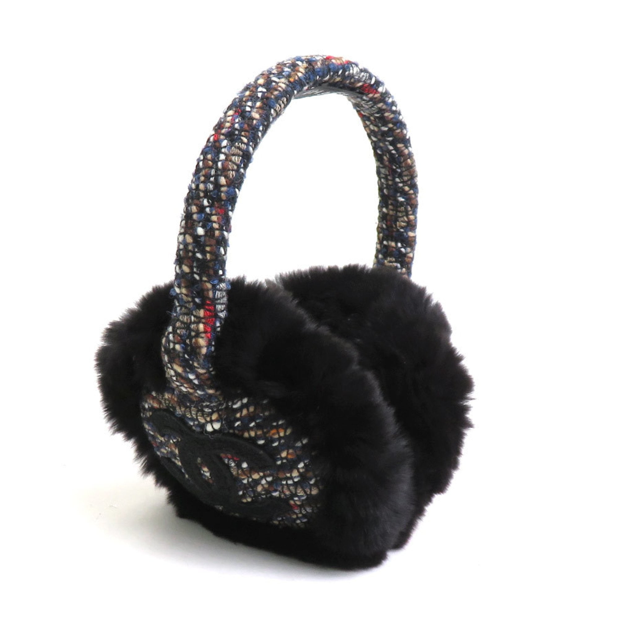 Authenticated Used Chanel CHANEL Earmuffs Tweed/Fur Black x Multicolor Unisex h29495a