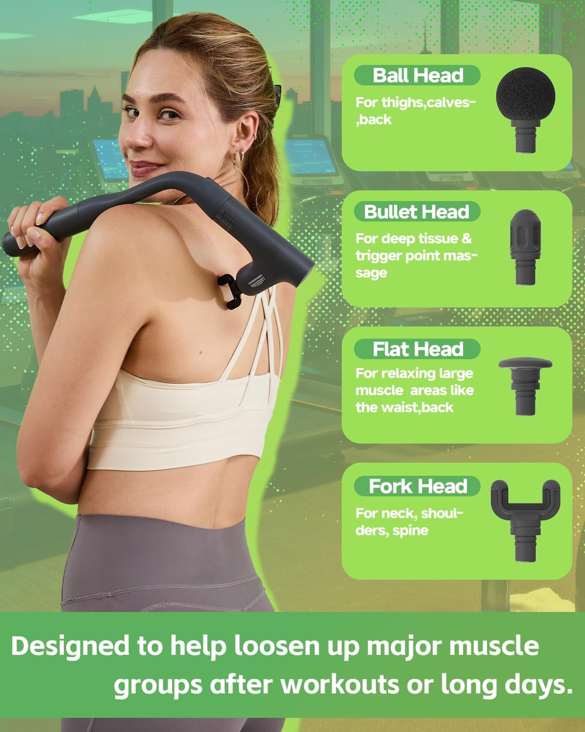 Convertible 3-in-1 Massage Gun Deep Tissue with Extended Handle for Back Pain Relief