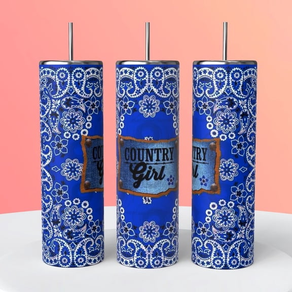 Blue Bandana Country Girl western 20 oz insulated drink tumbler cup coffee sublimated