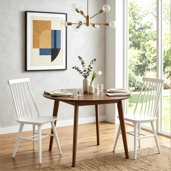 Windsor Dining Chairs Set of 2, Solid Wood Back Kitchen Chairs, Classic Farmhouse Dining Room Chairs for Kitchen, Dining Room, Living Room(White)