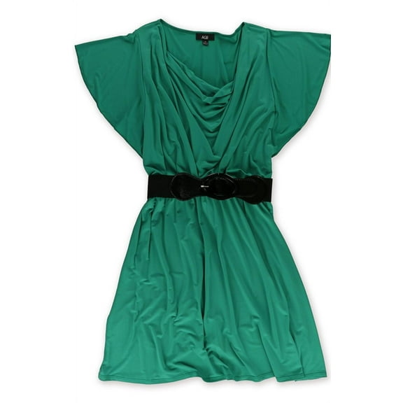 AGB Womens Belted A-line Dress, Green, X-Large