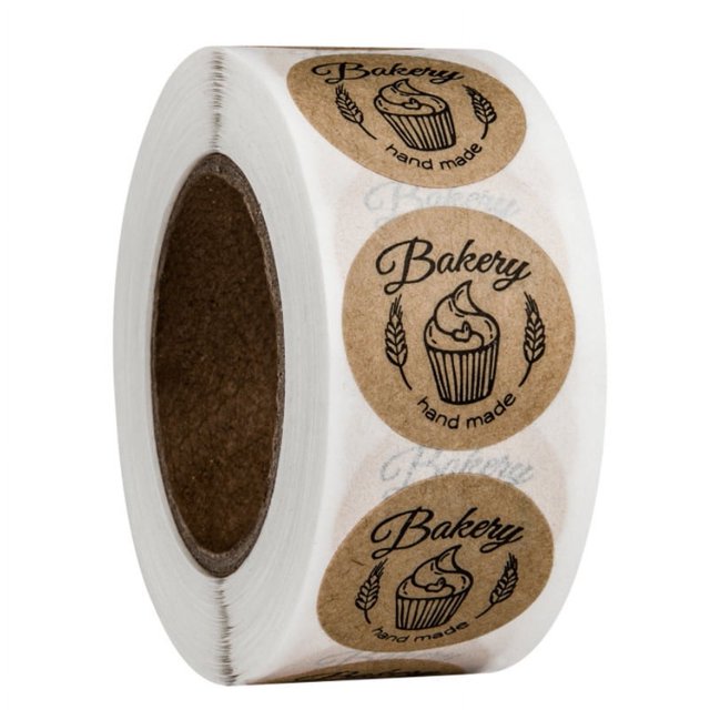 Rollo de pegatinas para hornear, 500 unidades, etiqueta adhesiva de 1 pulgada, Papel Kraft para alimentos, panadería, pastel, galleta, postre, bolsa de pan