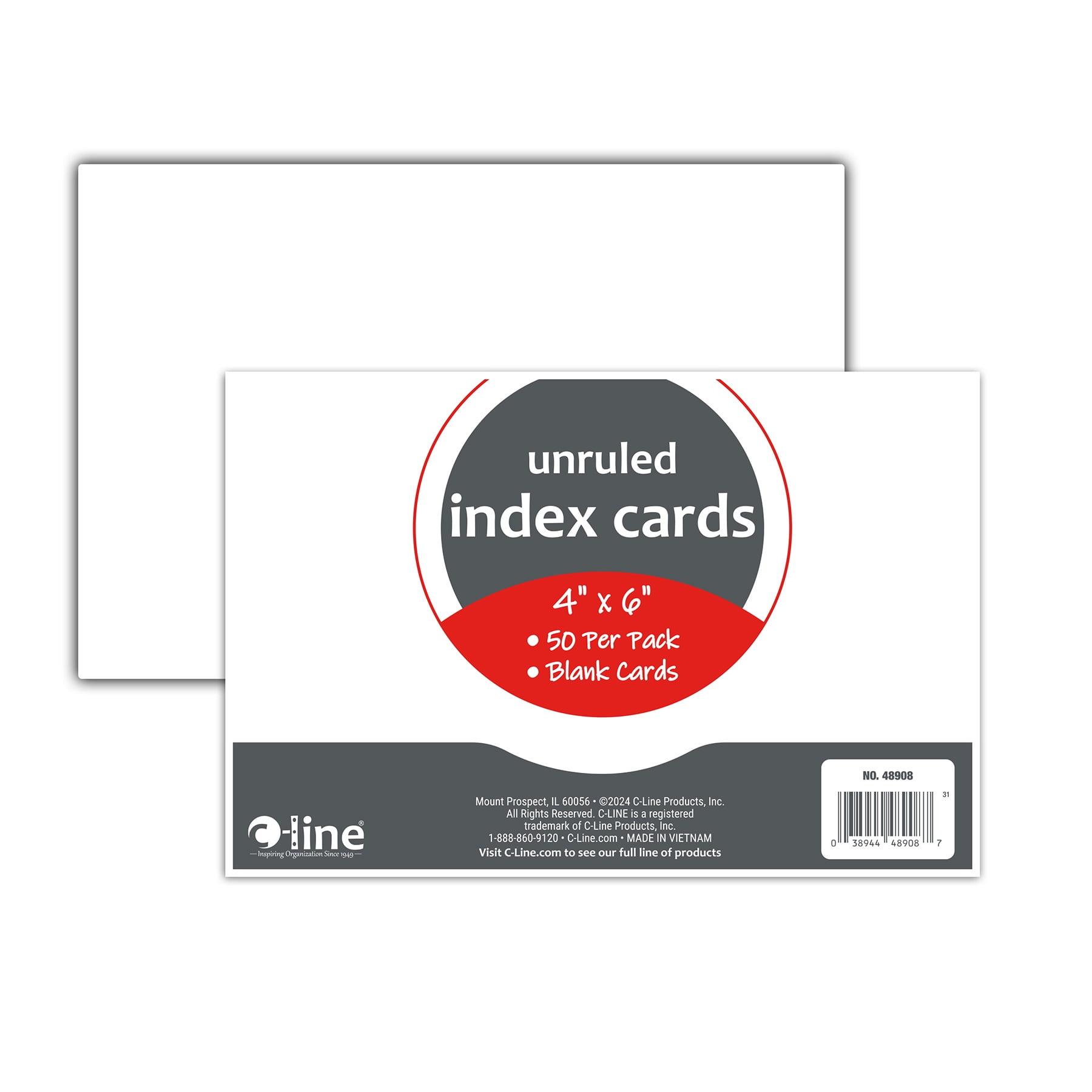 C-Line Index Cards, 4" x 6", White, Unruled, 50 Per Pack, 10 Packs