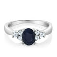 thumbnail image 3 of Gem Stone King 925 Sterling Silver Blue Sapphire and White Topaz Women's Engagement Ring (0.79 Cttw, Oval 6X4MM, Available in Size 5, 6, 7, 8, 9), 3 of 5