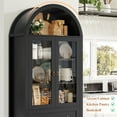 thumbnail image 3 of Hiphuta 70" Tall Arched Kitchen Pantry Storage Cabinet with Glass Doors, Freestanding Modern Farmhouse Hutch Cupboard with 2 Large Drawers, for Kitchen Dining Room, Black, 3 of 9