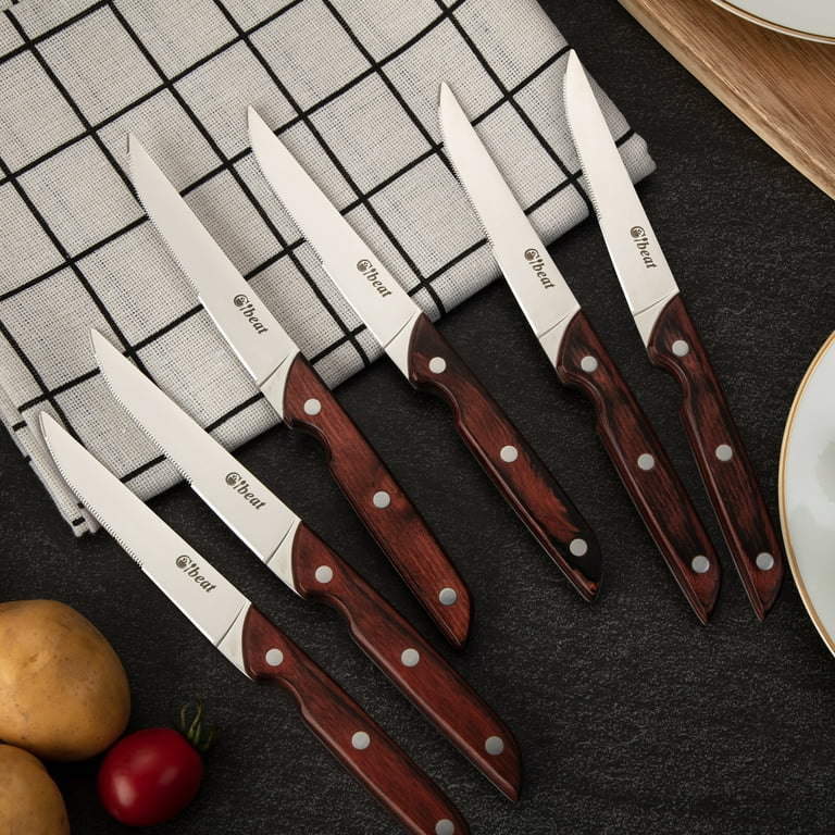 Serrated Edge Cutlery Set of 6 Steak Knives Sharp Stainless Steel Blades