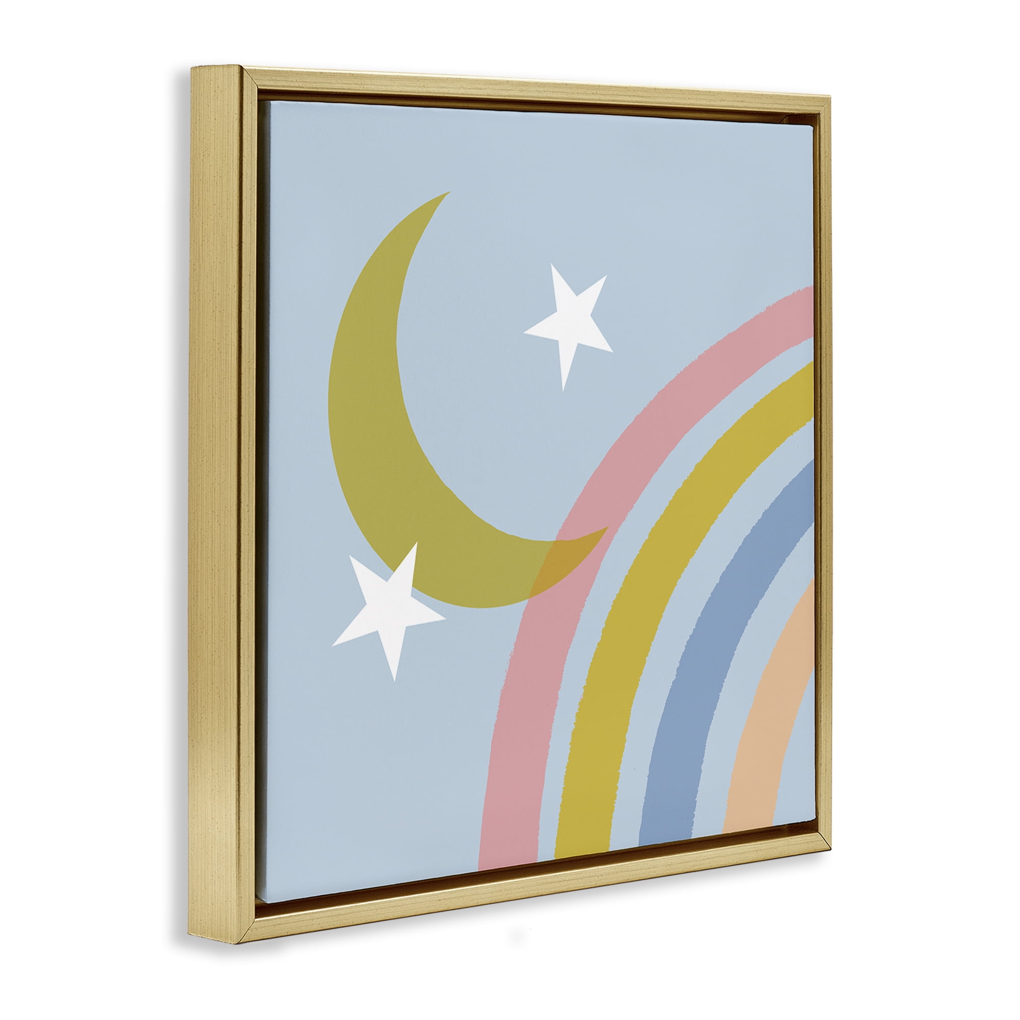 Stupell Industries Rainbow And Moon Shape Landscape & Nature Painting Gold Floater Framed Canvas Art Print Wall Art, 18 x 18