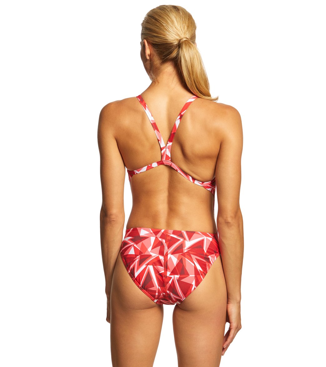 Arena Women's Shattered Glass Challenge Maxlife Thin Strap Open Back One Piece Swimsuit (32, Fluo Red) - image 3 of 6