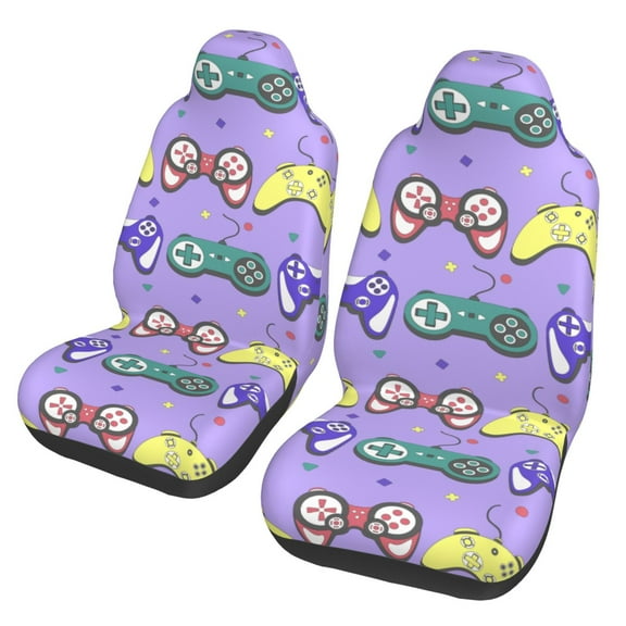 TEQUAN Front Seat Covers, Retro Style Game Controller Pattern 2 Piece Car Seat Cover Fit Most Car SUV Truck Van