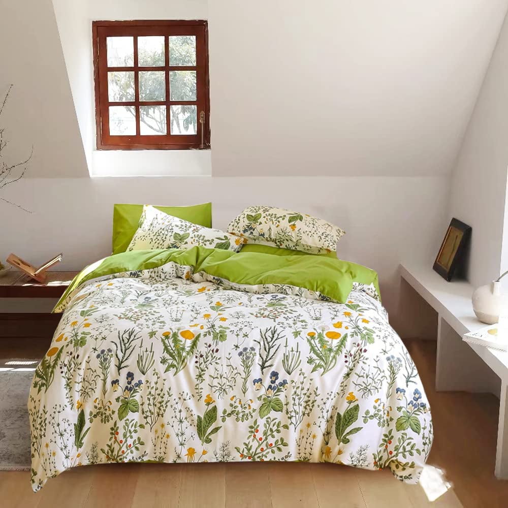 ZMLEVE Botanical Duvet Covers King White and Green Floral Bedding Covers Sage Green Plant Bedding Girls Women Cotton Watercolor Flower Quilt Covers Garden Bohemian Bedding Rustic Leaf Blossom Soft Wal...
