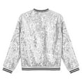 thumbnail image 4 of MSemis Kids Girls Sparkly Sequin Baseball Jacket Long Sleeve Zip Up Bomber Jacket Hip Hop Dancing Silver 6, 4 of 5