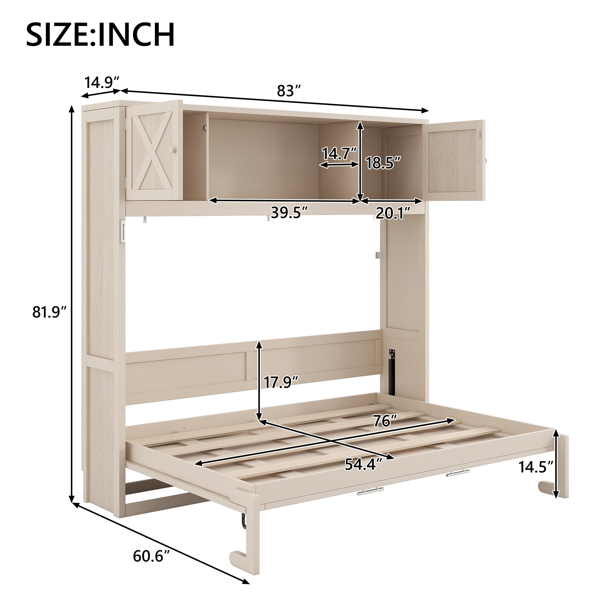 Full Size Murphy Bed with Storage Cabinets for Space-Saving Guest Room