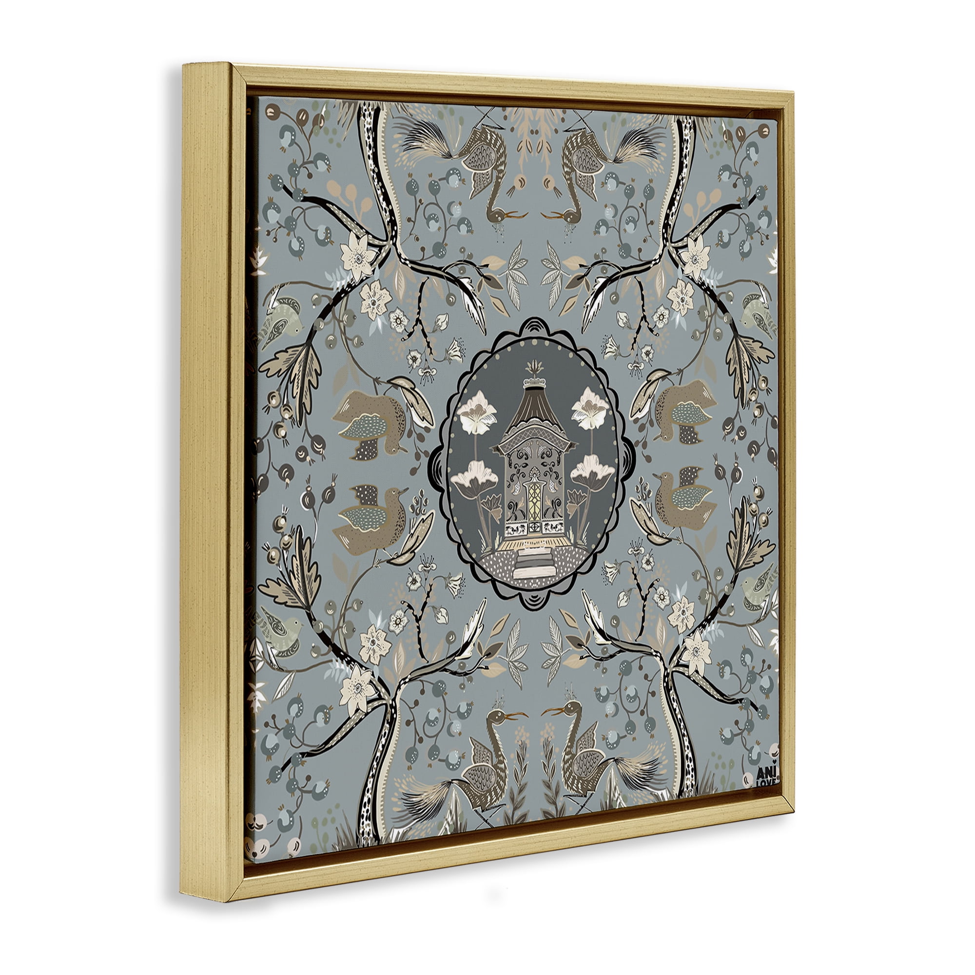 Stupell Industries Asian Inspired Garden Plants & Flowers Painting Gold Floater Framed Canvas Art Print Wall Art, 18 x 18