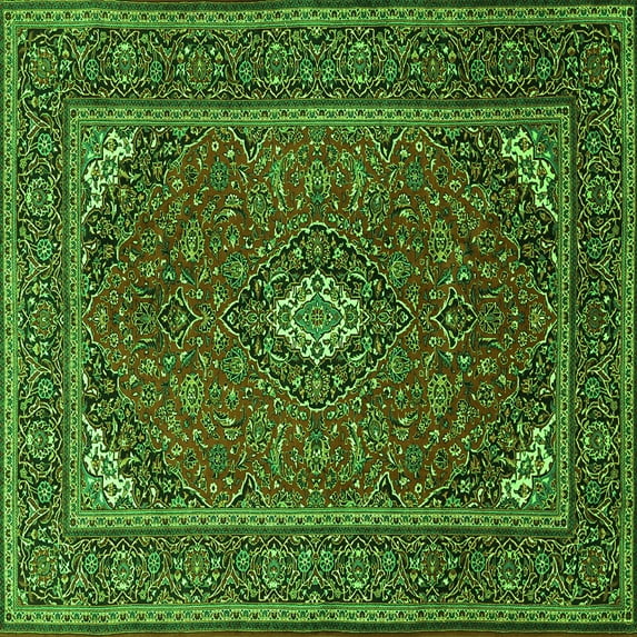 Ahgly Company Indoor Square Medallion Green Traditional Area Rugs, 4' Square
