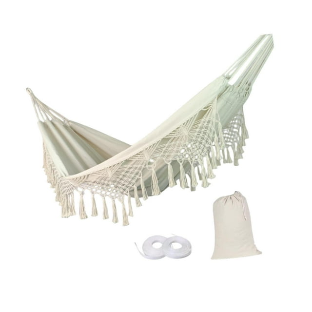 Hamaca para exteriores,Hamaca doble de macramé boho con borlas elegantes,Hamaca Boho ligera y resistente a la intemperie,Hamaca bohemia de lona con bolsa de transporte de cuerda,Hamaca