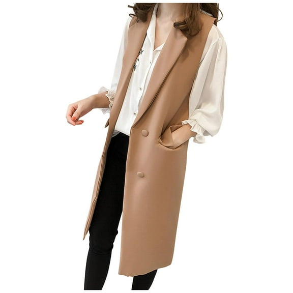Ladies Lapel Sleeveless Suit Vest Shirt Jacket Vest Vest Vest Women Suit Vest Coat Pocket Winter Sleeveless Trun-down Collar Solid Outerwear