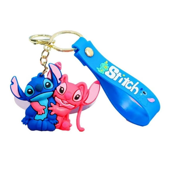 Stitch  and Angel Hugging Characters Silicone 3D Charm Keychain Keyring