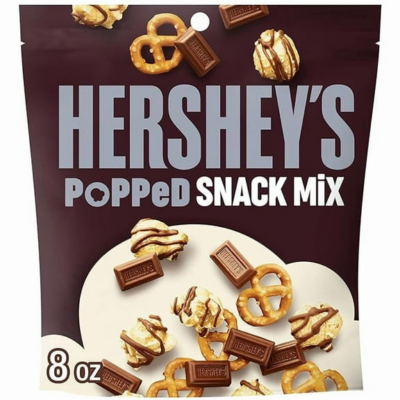 1x HERSHEY'S Milk Chocolate, Popcorn and Pretzel Popped Snack Mix Bag, 8 oz