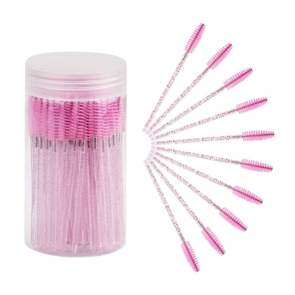 100PCS Disposable Eyelash Brush, Mascara Wands Makeup Brushes Applicators Kits for Eyelash Extensions and Eyebrow Brush with Container (Light Pink)