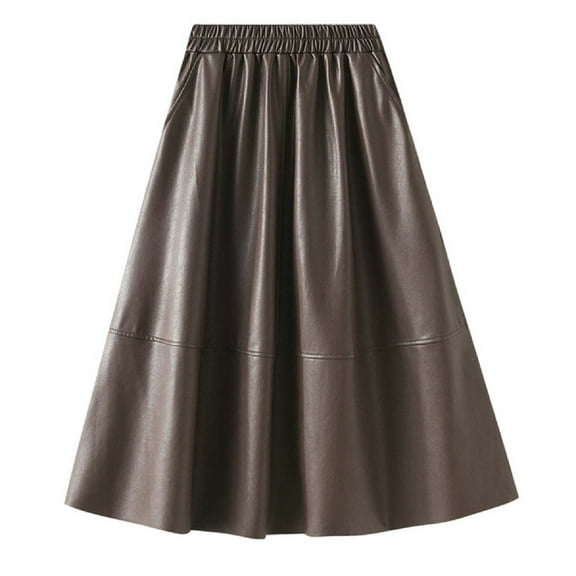 EDFBUYKRS Female Skirts Long Winter Skirts for Women 2026 Leather Skirt Pocket Half Skirt A Line Skirt High Waisted Pu Leather Long Skirt