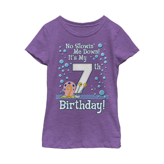 Girl's SpongeBob SquarePants Gary 7th Birthday  Graphic Tee Purple Berry Large