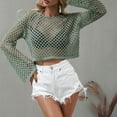 thumbnail image 6 of Women Hollow Out Tops Long Sleeve Crochet Knit Crop Tops Blouse See Through Fishnet Top E-Girls Teen Streetwear, 6 of 6