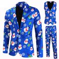 thumbnail image 3 of Traje de 3 piezas para fiesta de Navidad para hombre, traje de corte Regular con copos de nieve, sombrero de Papá Noel, chaqueta estampada, chaqueta, pantalones, chaleco, uniforme para niños para Navi, 3 of 5