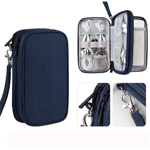 Electronic Organizer,3 Compartments Travel Cable Organizer Bag Pouch Portable Electronic Accessories Storage Case for Cable,Cord,Charger,Earphone,USB,Hard Drives,SD Card(M,Dark blue)
