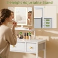 thumbnail image 4 of HIGDBFE Small Makeup Vanity Desk with Lighted Mirror, 3 Fabric Drawers and Height-Adjustable Stand, White Vanity for Bedroom and Small Spaces, 4 of 10