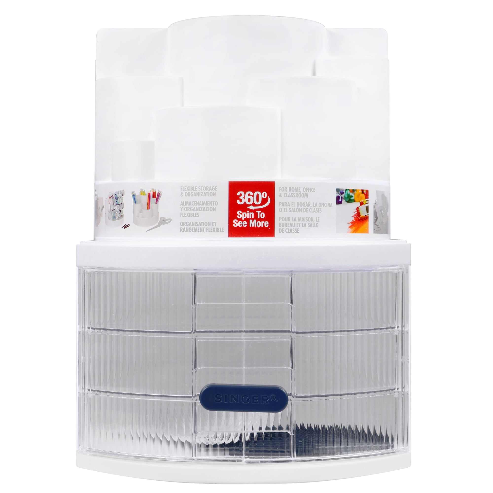 SINGER Sew-It-Goes Spin & Go Multipurpose Sewing Storage Container and Craft Organizer with Removable Drawers, Built-in Peg Board