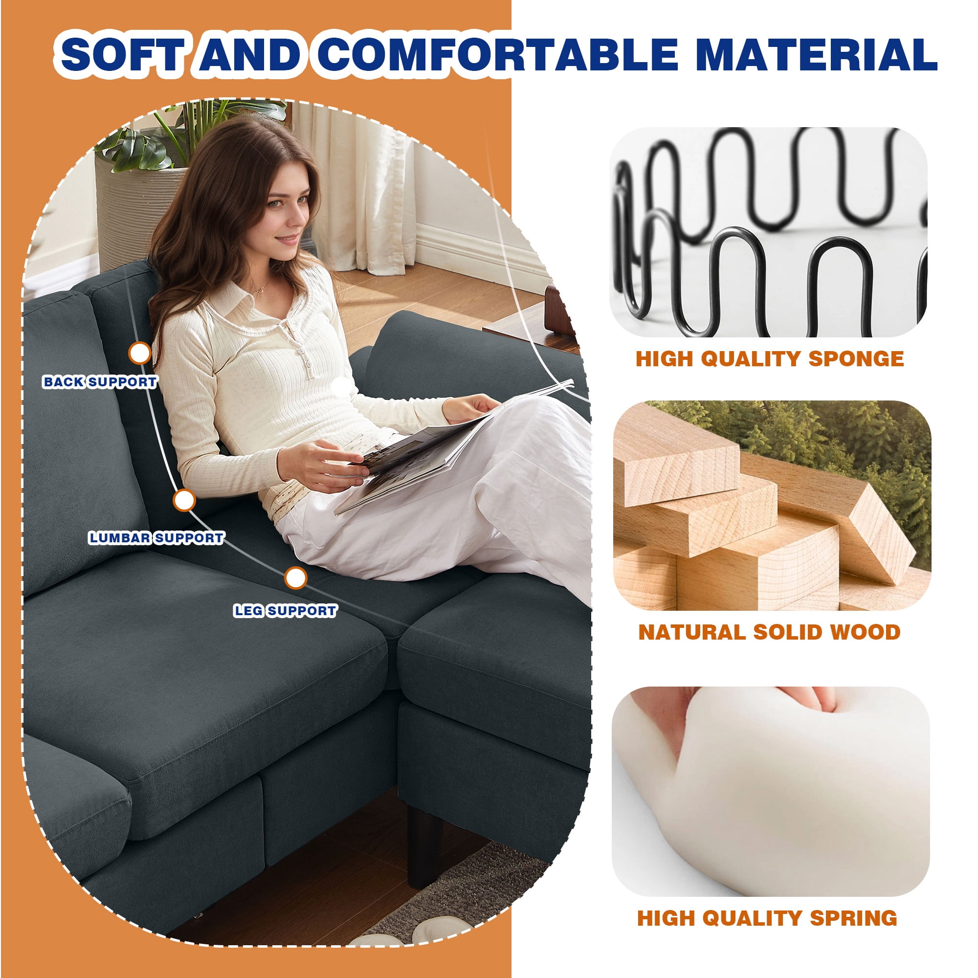 Soscana Living Room Furniture 2 Piece Set,Sectional Sofa Couch with Storage Ottoman and Accent Chair,Dark Gray
