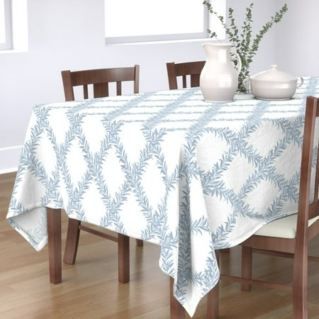 

Cotton Sateen Tablecloth 70 x 90 - Botanical Trellis Lattice Leaves Floral Cottagecore Light Blue Print Custom Table Linens by Spoonflower