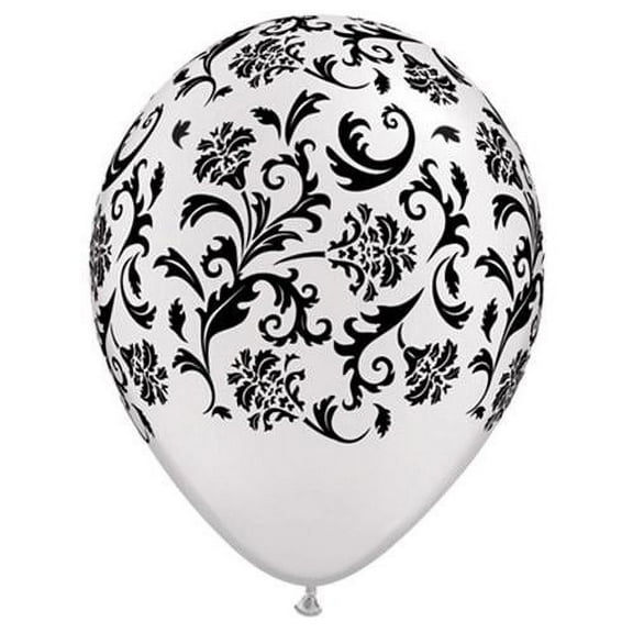 LOONBALLOON Bachelorette Balloons, 11″ DAMASK PRINT - PEARL WHITE W/ BLACK INK
